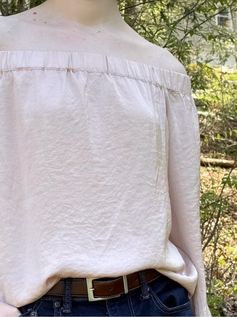 Lucky Brand Champagne Beige Off-Shoulder Blouse